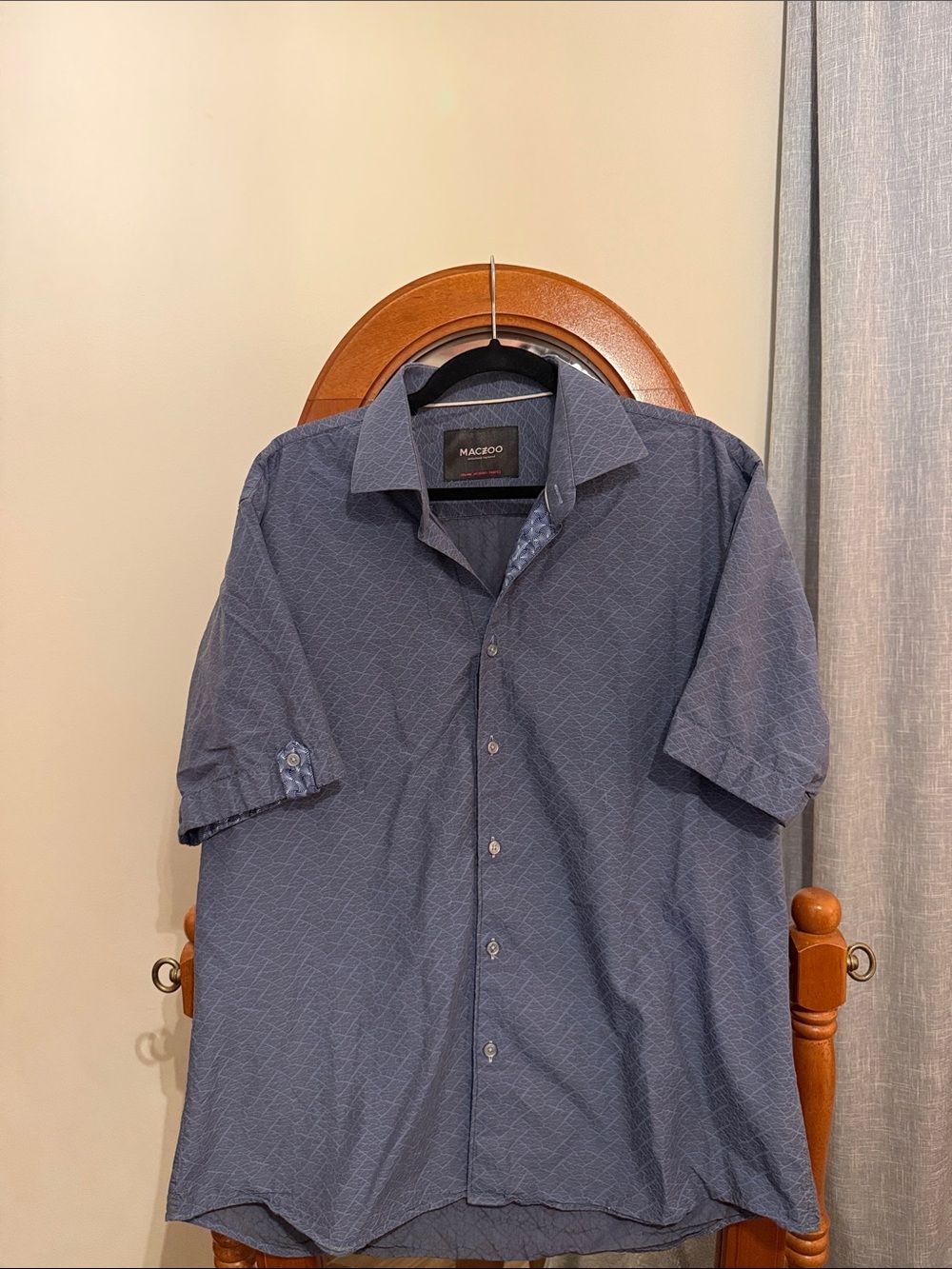 Maceoo Short Sleeve Navy Patterned Button-Down Shirt